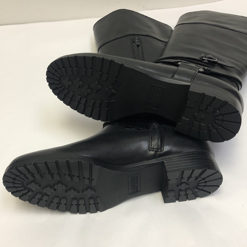 Lauren Ralph Lauren Savion Black Boots Leather New - Picture 6 of 12